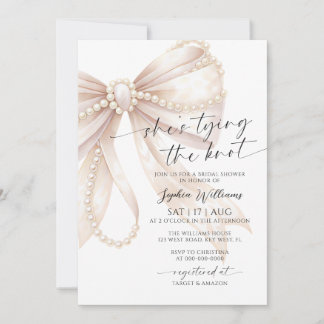 Invitación She's Tying the Knot Pearl Bow Bridal Shower