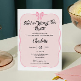 Invitación she's tying the knot pink Bow bridal shower 