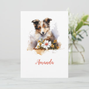 Invitación Shetland Sheepdog Puppy Mascota Flor acuática