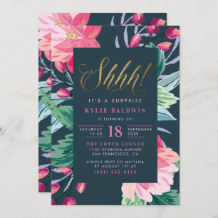 Invitación ¡Shh! Cumpleaños de la Sorpresa Floral con Script