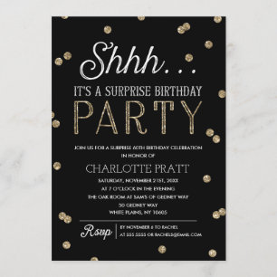 Invitación Shh Surprise Cumpleaños Party Faux Purpurina Confe