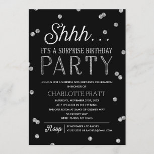 Invitación Shh Surprise Cumpleaños Party Faux Purpurina Confe