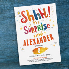 Invitación Shh Surprise Divertido color de agua de cumpleaños