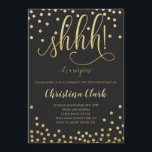 Invitación Shh Surprise Fiesta de cumpleaños Black Gold Confe<br><div class="desc">Shh Surprise Fiesta de cumpleaños Black Gold Confetti</div>