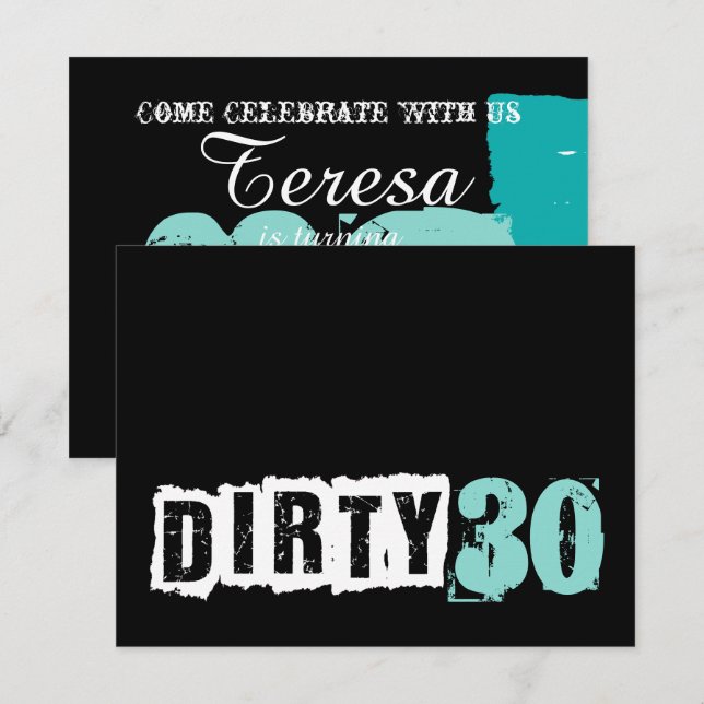 Invitación Shh una sorpresa sucia 30° Verde azulada fiesta de (Anverso / Reverso)