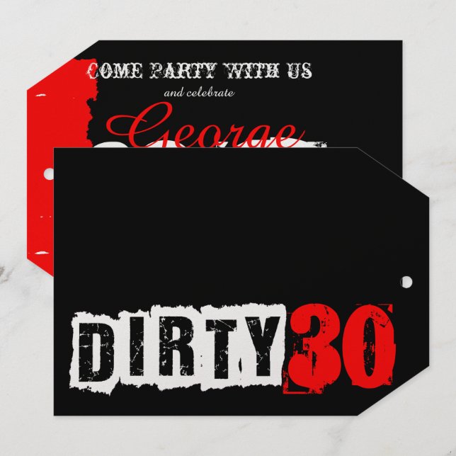 Invitación Shhh A Surprise Dirty 30th Red Birthday Party (Anverso / Reverso)