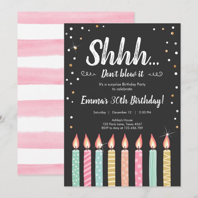 Invitación Shhh es una fiesta de cumpleaños del confeti del (Anverso / Reverso)