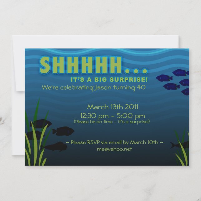 Invitación ¡SHHH! Es una fiesta de cumpleaños sorpresa (Anverso)