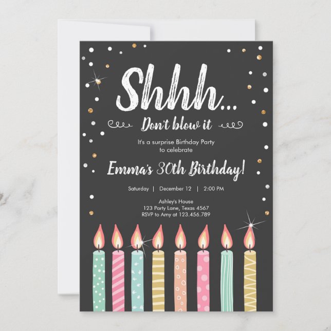 Invitación Shhh es una fiesta de cumpleaños sorpresa de los g (Anverso)