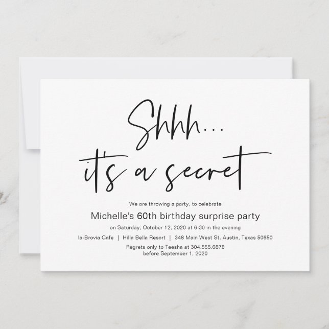 Invitación Shhh, es una fiesta secreta de cumpleaños sorpresa (Anverso)