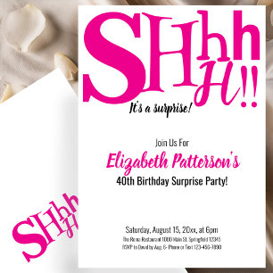 Invitación Shhh es una fiesta sorpresa de cumpleaños 40 rosa 