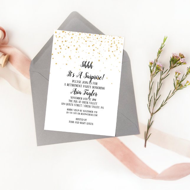 Invitación Shhh es una jubilación sorpresa de los "Confetti d (Subido por el creador)
