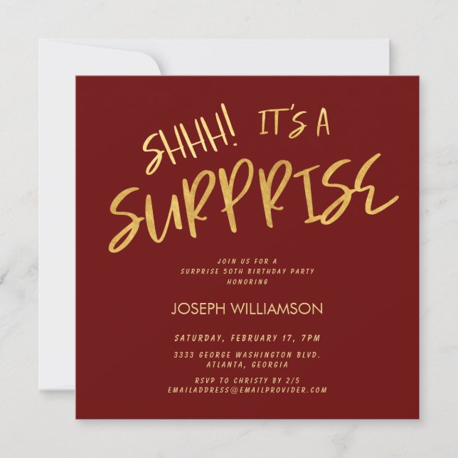 Invitación ¡Shhh! Es una sorprendente Borgoña de oro de los 5 (Anverso)