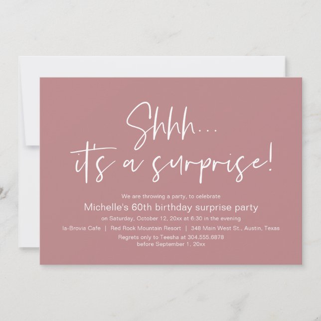 Invitación Shhh, es una sorprendente celebración de cumpleaño (Anverso)