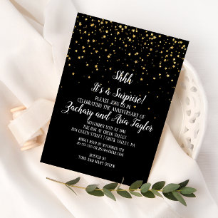 Invitación Shhh Es una Sorpresa Confeti Dorado sobre Fiesta N