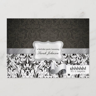 Invitación ¡Shhh!  Es una sorpresa.  Damasco blanco y negro