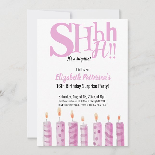 Invitación Shhh es una sorpresa de la fiesta de cumpleaños nú (Anverso)