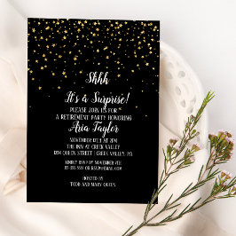 Invitación Shhh es una sorpresa de oro en Fiesta negro