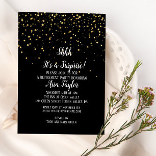 Invitación Shhh es una sorpresa de oro en Fiesta negro