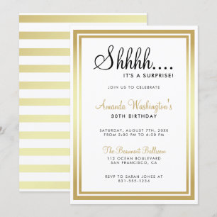 Invitación Shhh... ¡Es una sorpresa! Elegante cumpleaños dora