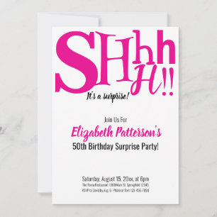 Invitación Shhh es una sorpresa fiesta de cumpleaños de rosa 