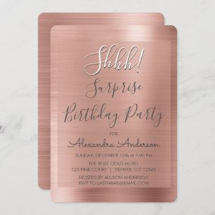 Invitación ¡Shhh! Fiesta de cumpleaños de Rosa de Oro de Surp