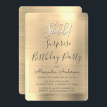 Invitación ¡Shhh! Surprise Gold Birday Party<br><div class="desc">¡Shhh! Sorpresa Faux de Oro de la Fiesta de Aniversario Pulido Relieve metalizado Metálico Metalizado Girly Invitaciones de Cumpleaños. El Modern and Moda Surprise Birthday Party Invitation utiliza la popular tipografía escrita a mano y es perfecto para invitar a sus huéspedes a una fiesta de cumpleaños sorpresa. Si necesita elementos...</div>