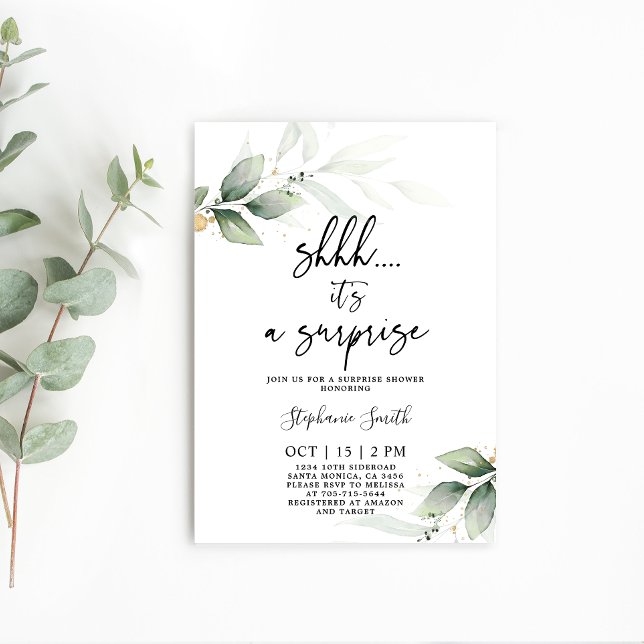 Invitación Shhh Surprise Greenery Bridal Shower (Subido por el creador)