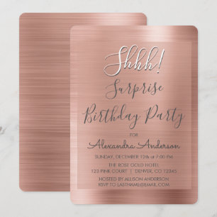 Invitación ¡Shhh! Surprise Rosa Gold Birday Party