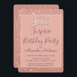 Invitación ¡Shhh! Surprise Rosa Gold Birday Party<br><div class="desc">¡Shhh! Sorpresa Rosa de Fiesta de Cumpleaños Faux Purpurina y Sparkle Girly Invitaciones de Cumpleaños. El Surprise Birthday Party Invitation utiliza el oro rosa rosado y la tipografía escrita a mano,  y es perfecto para invitar a sus huéspedes a una fiesta de cumpleaños sorpresa.</div>