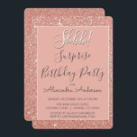 Invitación ¡Shhh! Surprise Rosa Gold Birday Party<br><div class="desc">¡Shhh! Sorpresa Rosa de Fiesta de Cumpleaños Faux Purpurina y Sparkle Girly Invitaciones de Cumpleaños. El Surprise Birthday Party Invitation utiliza el oro rosa rosado y la tipografía escrita a mano,  y es perfecto para invitar a sus huéspedes a una fiesta de cumpleaños sorpresa.</div>
