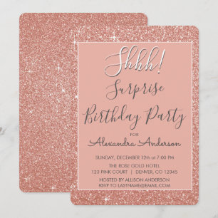 Invitación ¡Shhh! Surprise Rosa Gold Birday Party
