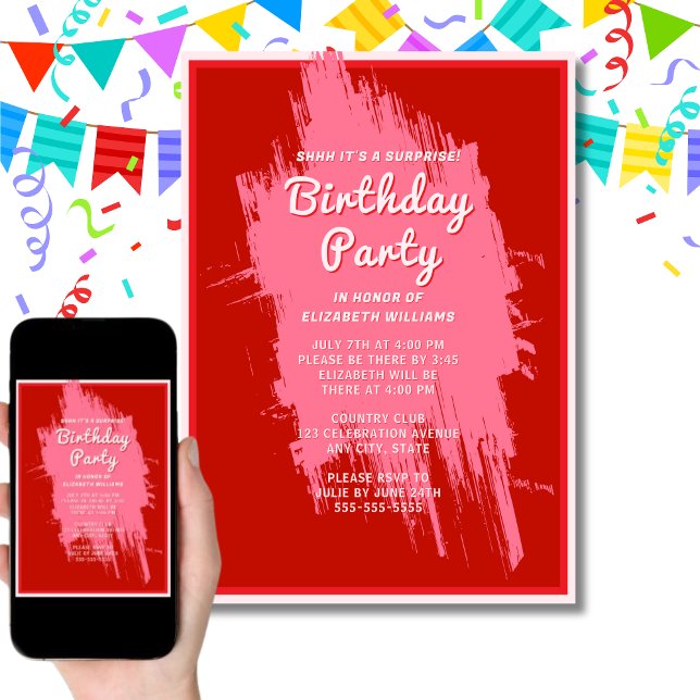 Invitación Shhhh Sorprende Partido de Cumpleaños Preppy Glam  (Subido por el creador)