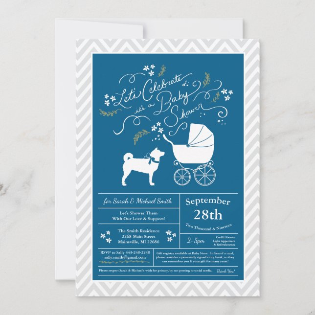 Invitación Shiba Inu Perro bebé niño ducha azul (Anverso)