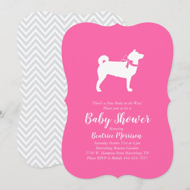 Invitación Shiba Inu Perro Chica Baby Shower Rosa (Anverso / Reverso)