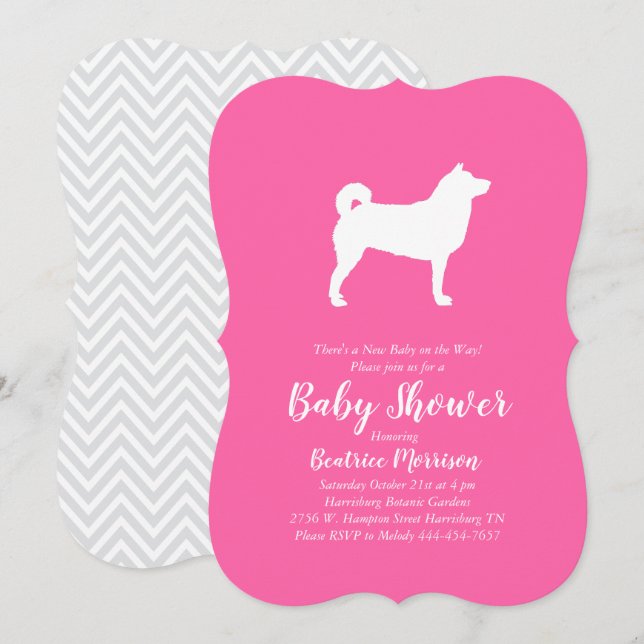 Invitación Shiba Inu Perro Chica Baby Shower Rosa (Anverso / Reverso)