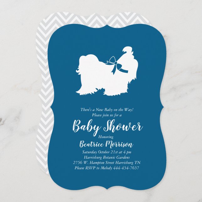 Invitación Shih Tzu Dog Baby Shower Blue Boy (Anverso / Reverso)