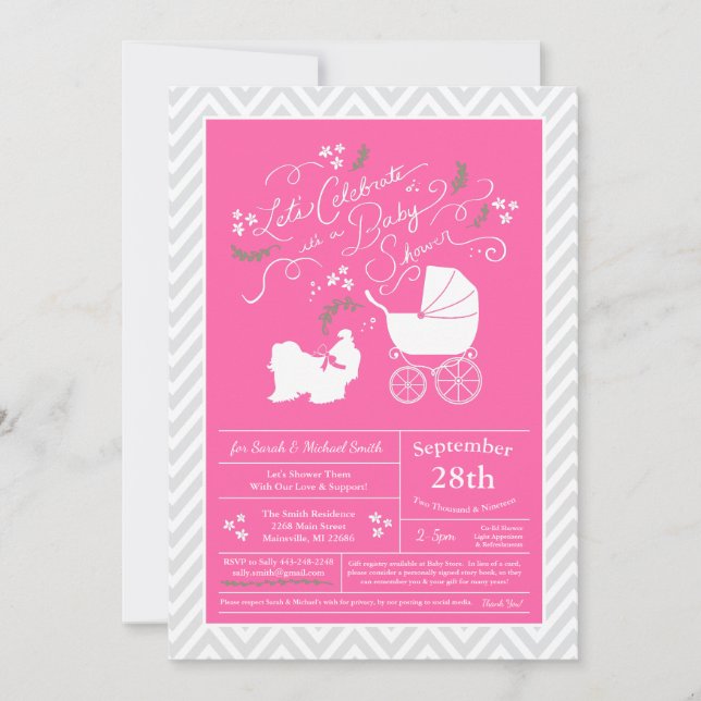 Invitación Shih Tzu Dog Chica rosa Baby Shower (Anverso)
