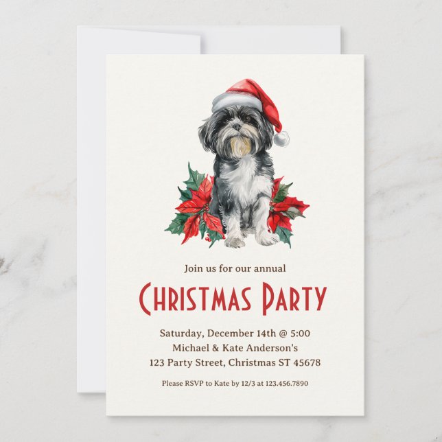 Invitación Shih Tzu en un Fiesta de Navidades de perros blanc (Anverso)