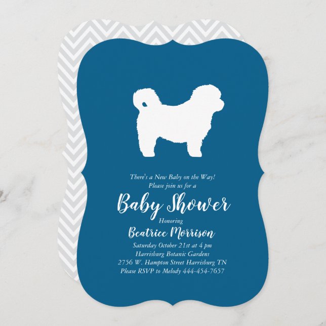 Invitación Shih Tzu Teddy Bear Dog Baby Shower Blue Boy (Anverso / Reverso)