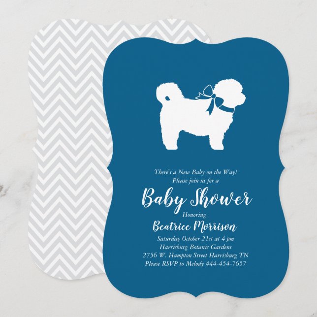 Invitación Shih Tzu Teddy Bear Dog Baby Shower Blue Boy (Anverso / Reverso)