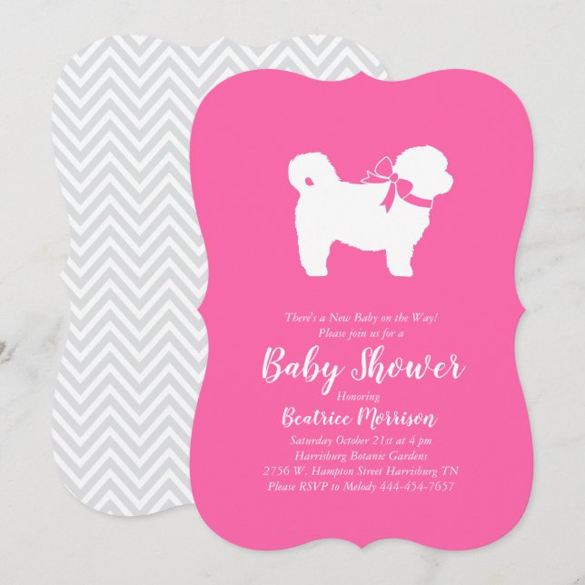 Invitación Shih Tzu Teddy Bear Dog Chica rosa Baby Shower (Anverso / Reverso)