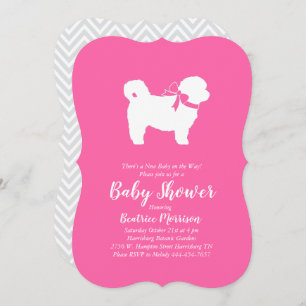 Invitación Shih Tzu Teddy Bear Dog Chica rosa Baby Shower