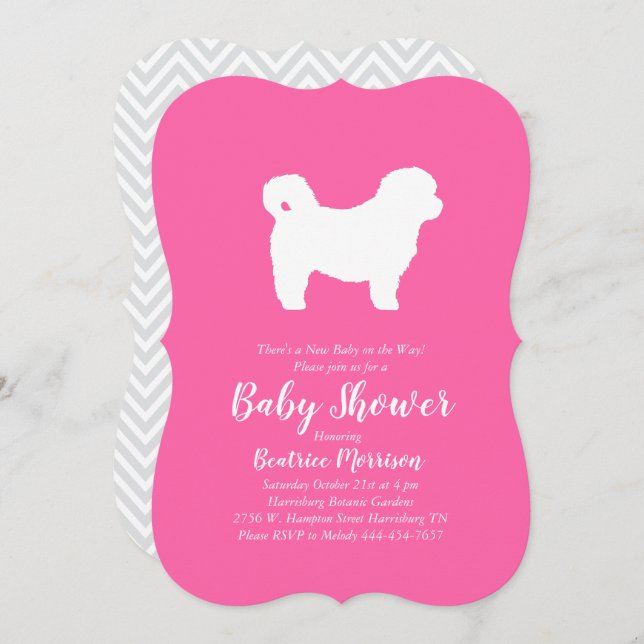 Invitación Shih Tzu Teddy Bear Dog Chica rosa Baby Shower (Anverso / Reverso)