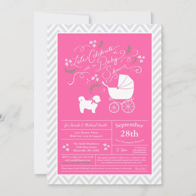 Invitación Shih Tzu Teddy Bear Dog Chica rosa Baby Shower (Anverso)