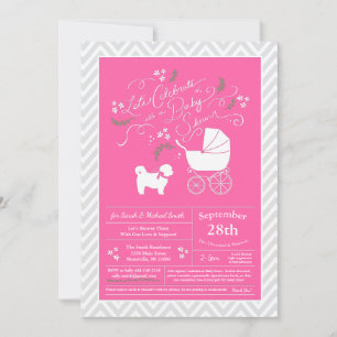 Invitación Shih Tzu Teddy Bear Dog Chica rosa Baby Shower