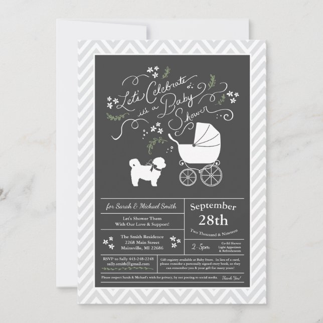 Invitación Shih Tzu Teddy Oso Perro Baby Shower Sexo Neutral (Anverso)
