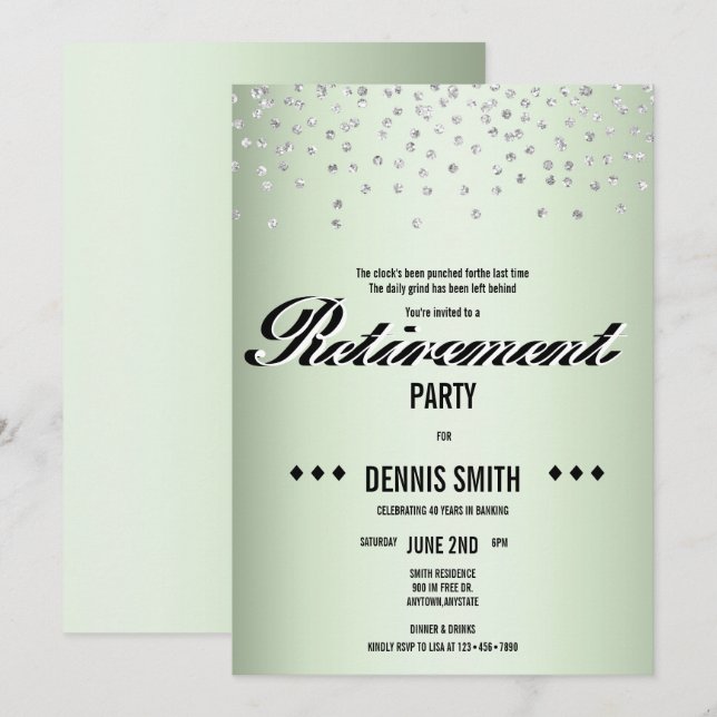 Invitación Shimmer | Fiesta de Jubilación Confetti Purpurina  (Anverso / Reverso)