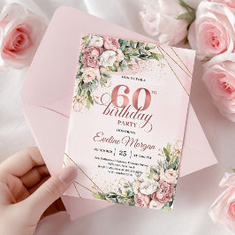 Invitación Shimmering Dusty Pink Floral Rose Gold 60 Birthday