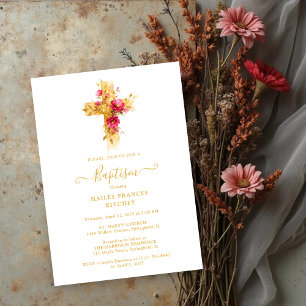 Invitación Shimmering Gold Cross Baptism Celebration Design